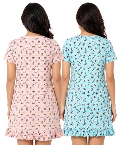 Image of Real Basics Women's Cotton Printed Knee Length Nightdress