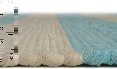 Miniatura 5 de Unique Loom Chindi Rag Collection - Alfombra a rayas (2 pies 7 pulgadas x 12 pies 2 pulgadas, color turquesa y marfil)