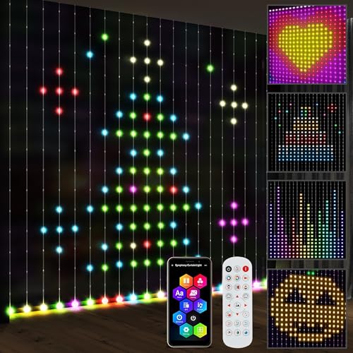 HOMCOM LED Curtain Lights, Smart Colour Changing Fairy String Lights with Remote and App, 400 RGBIC LED, Dynamic DIY Hanging, for Bedroom Living Room Wall, 3x3 m