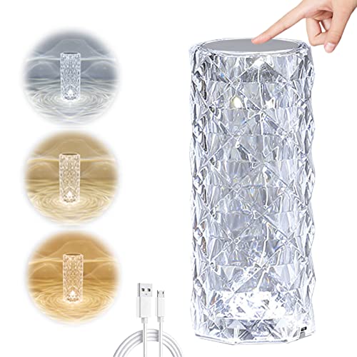 Cresitch Led Lamparas de Mesita de Noche, LáMpara de Mesa de Cristal, LáMpara TáCtil De Carga USB, RomáNtica Luz Nocturna Con Control Remoto Lampara Mesita (H 21.5CM, 3 Colors) Cover