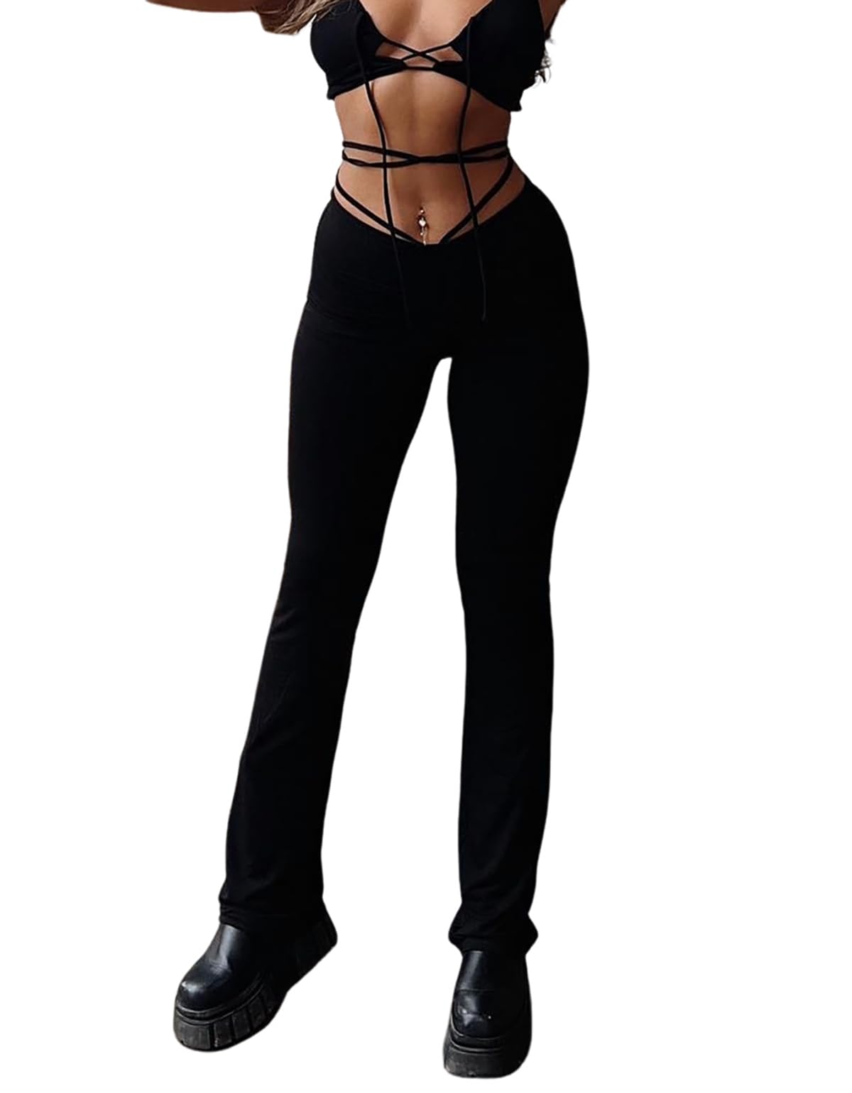 BYDIVA 2021 Fashion Bandage Fit Drawstring Straight Leg Comfy Pants
