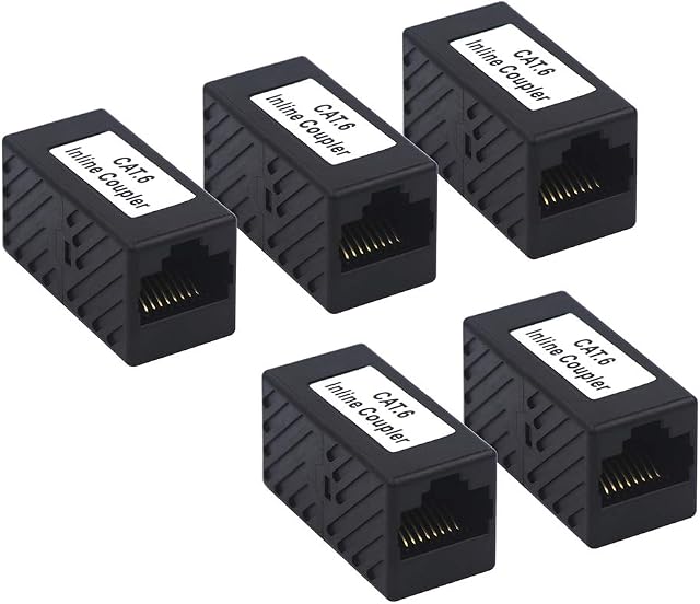 VCE RJ45 Coupler, Cat6 Ethernet Cable Connector Female to Female 5 Pack for Cat6/Cat5e, Network Extender Joiner in Black
