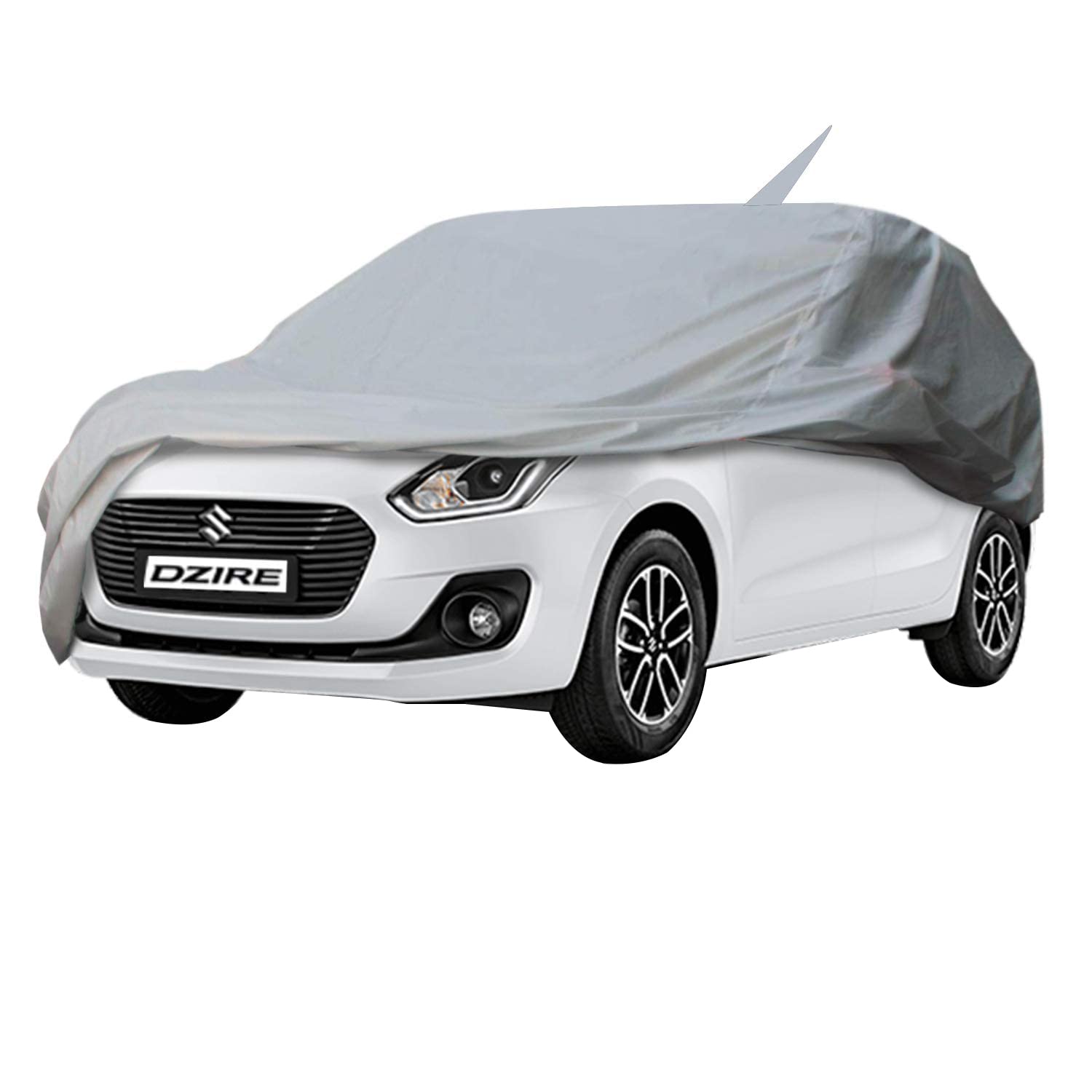 Allextreme D7002 Car Body Cover Compatible with Maruti Suzuki Dzire Custom Fit Dustproof UV Heat Resistant Indoor Outdoor Body Protection (Silver Without Mirror)