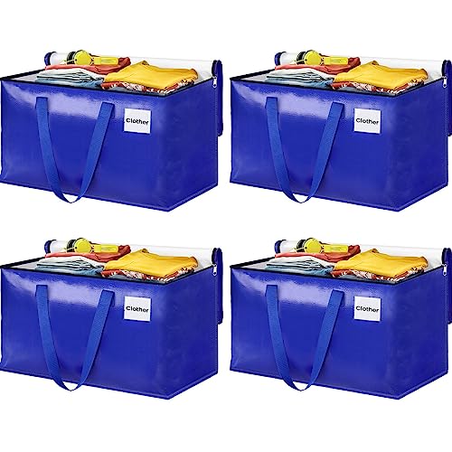 EpicTotes Moving Bags, Storage Bags with Sturdy Handles and Heavy Duty Zippers, Storage Totes for Space Saving, Moving & Storage, Collapsible Moving Supplies(100L, 4-Pack, Blue)