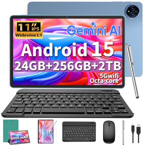 Image of 2026 Gemini AI 11 inch Tablet, Android 15 Tablet with Keyboard, 24GB+256GB+2TB Expand, 2-in-1 Large Tablets with 8-Core, WiFi, 8000mAh, GMS, GPS, Electronic Tablets PC with Mouse, Case, Stylus(Green)