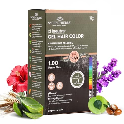 SACRED HERBS Ammonia & PPD Free Natural Organic Gel Hair Color for Men & Women | pH Neutral | Long Lasting Color with 100% Grey Coverage 160ml+20gm (NATURAL BLACK, 180 ML)