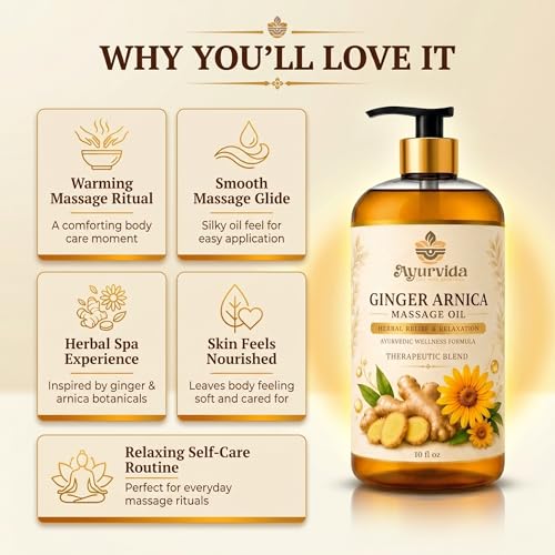 Image of Ginger Arnica Post Workout Massage Oil - Body Massage Oil with Ginger & Arnica for Back Pain, Muscle Relaxing & Tired Muscles | 300ml