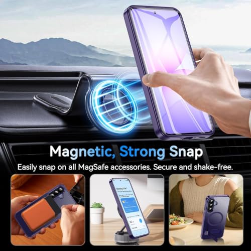 Image of Elzzi MagSafe Compatible Case for Samsung A37 Translucent Matte Bottom Kickstand Shockproof Slim Anti-Fingerprint Magnetic Hybrid Protective Cover (Deep)