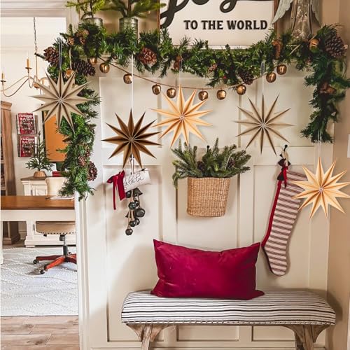 Image of 12 Inches 5 PCS Brown Paper Star Lanterns Hanging Khaki Stars Christmas Party Decorations Hanging Beige Lampshade Christmas Wedding Birthday Christmas Home Party Decorations (12 Pointed)