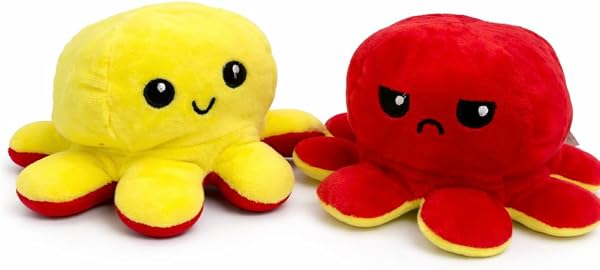Generisch Kuscheltier Oktopus Wendbar 17x12 cm – Plüschtier Oktopus mit Zwei Emotionen, weiches Stofftier – Geschenk für Kinder (Rosa, Grün) - 5