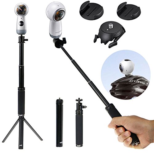 EEEKit 3 in 1 Basic Selfie Kit para Samsung Gear 360 2017/2016 Edition, Extender Selfie Stick Monopod, Soporte para Mini Trípode, Adhesivo, etc.