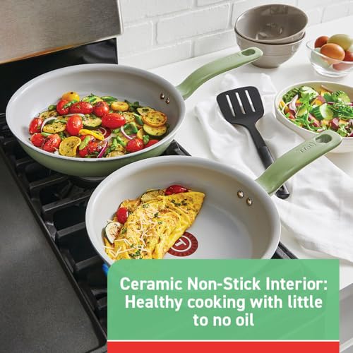 Image of T-fal Recycled Ceramic Nonstick Square Griddle Pan 10.25 Inch Oven Safe 350F Pots and Pans, Cookware Green