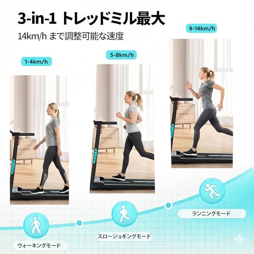 TENBOOM ランニングマシン ルームランナー ウォーキングマシン 折り畳み式 時速1~14km無段階調節 3.0HP高機能 傾斜9% コンパクト 電動 トレッドミル 薄型 耐荷重150KG 広幅走行面トレーニングマシン LCD ディスプレイ 省スペース 静音 組立簡単 収納便利 家庭用 自宅用 男女兼用