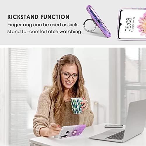 SouliGo Case for Huawei P30 Lite 360° Ring Holder Kickstand for Magnetic Car Mount Glitter Bling Sparkle Shiny Girls Women Slim Protective Shockproof Phone Cover Huawei P30 Lite 6.16, Gradient Purple