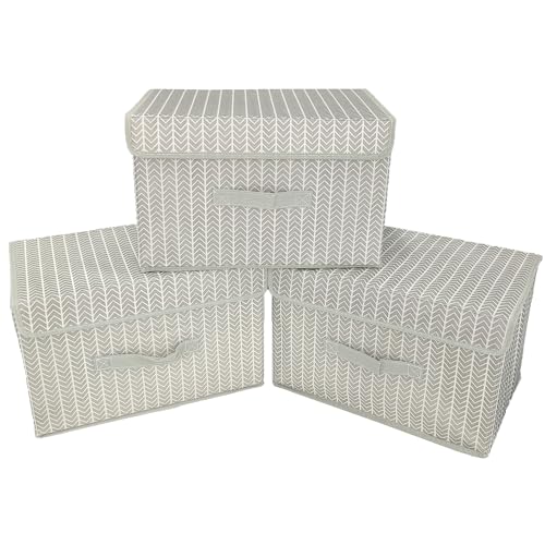 Yalixuan Fabric Storage Boxes with Lids, Pack of 3, Wardrobe Storage Organiser, Foldable Storage Box for Clothes, Toy, Photo, Closet, Bedroom, Home, 38 X 25 X 25cm (Grey)