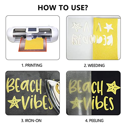Image of guangyintong Heat Transfer Vinyl Glow Glitter HTV Rolls, Yellow 12 inch x 25ft