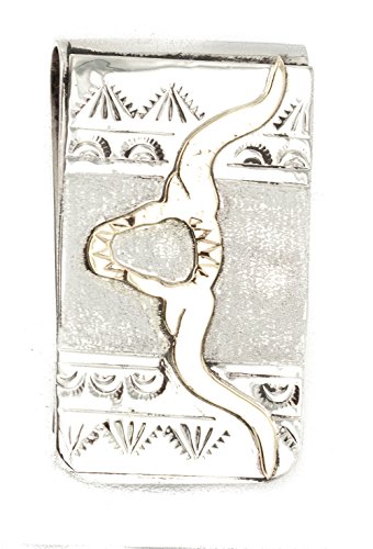 12kt Gold Filled and .925 Sterling Silver Bull Skull Handmade Certified Authentic Navajo Native American Money Clip