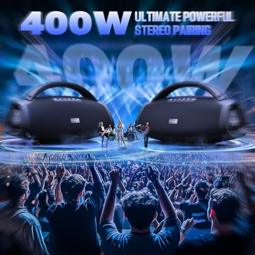 330W PEAK Loudest Boom Box X20, 7.5" Subwoofer, 2.1Ch, IPX7 Waterproof 200W RMS Party Bluetooth Speaker, Hi-Fi, Large Wireless Speakers, BT5.4, EQ APP, Fast Charge, Guitar-in,Massive Bass for Outdoors