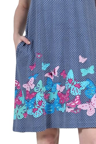 Image of LA CERA Women's Casual Cotton Knit Summer Dress, A-Line Hem, Scoop Neckline, Short Sleeves with Side Pockets Blue