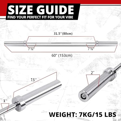 MAXSTRENGTH Olympic 2" Barbell Bar With Spring Lock Collars ideal for Weight Lifting Bodybuilding Chrome Mens Workout Fitness Training Heavy Duty Exercise Equipment - 1.2m (Approx. 4ft) - Image 6