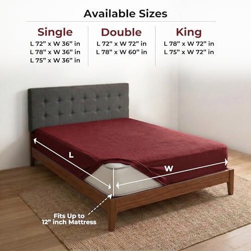 Image of Mattress Protector Single Bed (78x36 inch)| 100% Waterproof Mattress Cover for Single Bed |Dustproof Soft Terry Cotton, Hypoallergenic & Breathable Fitted Elastic Mattress Cover- Maroon