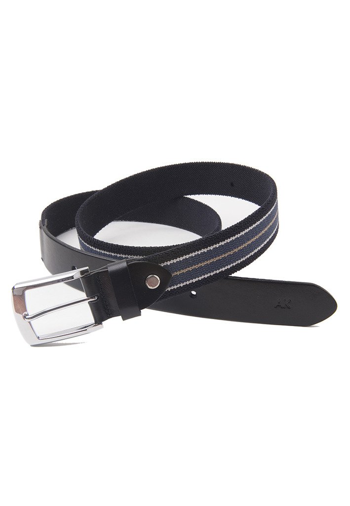 Anne Kokke Mens Italian Genuine Leather Belt Medium Cream with black strip