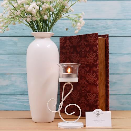 Image of HOSLEY Clear Glass Tealight Candle Holders|White Tealight Candle Holders with Glass Holders Perfect for Home Decor Tabletop Centerpiece| Pack of 1 with Pack of 1 Tealight