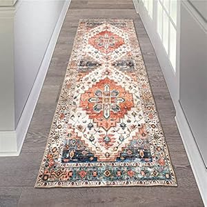 Aopota Runner Rug for Bedroom 2x6ft Non Slip Distressed Faux Wool Area Rug Runner for Hallway Washable Carpet Floor Mat for Living Room Bedroom Kitchen Laundry Room