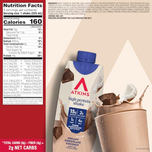 Image of Atkins Creamy Chocolate Coconut Flavored Protein Shake, 12 Count