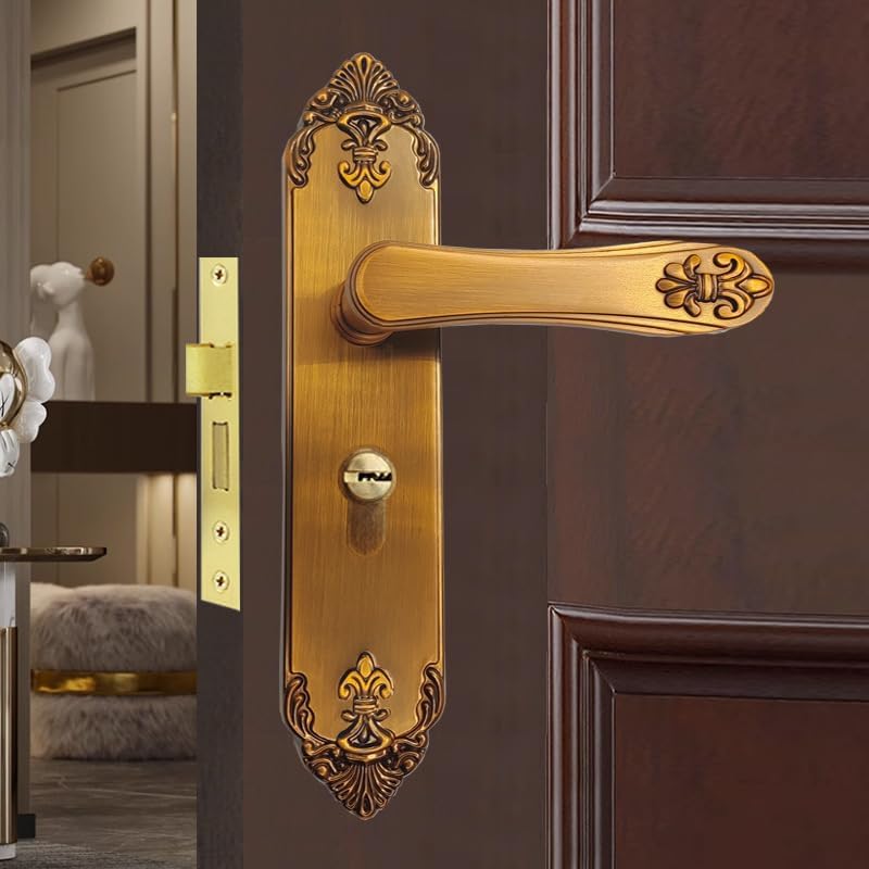 European Door Lock Silent Magnetic Door Lock Bedroom Room Solid Wood Door Lock Yellow Bronze Interior Door Lock(Magnetic Silent Lock Body)