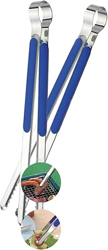 (Florian) Pinzas multipropuesta de 10.04 pulgadas de acero inoxidable de alta resistencia, resorte de límites, borde liso para alimentos, barbacoa,