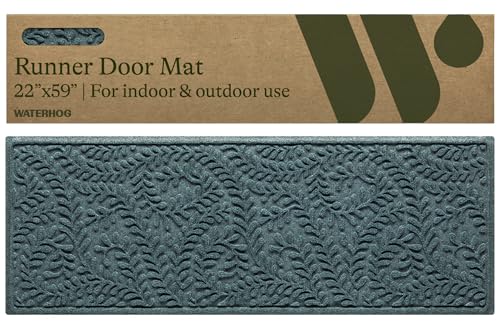 WaterHog Indoor/Outdoor Door Mat, 2' x 5', Made in USA, Durable & Skid-Resistant Front Door Rug, Decorative, Water-Trapping & Heavy-Duty Entryway Floor Mat For Your Home, Boxwood Collection, Bluestone