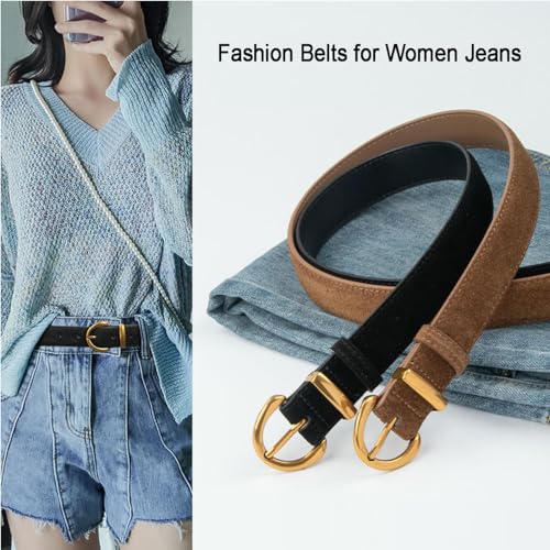 Fashion Women's Suede Belts For Jeans Dresses, 1.1" Ladies Shinny Belt Gold Pin Buckle Designer Belt For Pants2