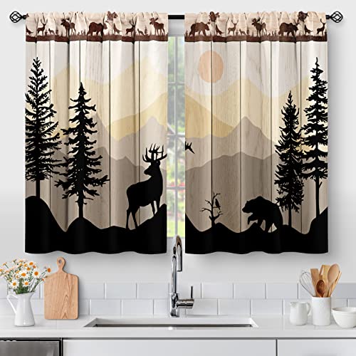 Aimego Country Rustic Farmhouse Short Cafe Curtains - Forest Sunset
