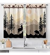 Kitchen Curtains Forest Sunset - Country Rustic Farmhouse Short Cafe Curtains Decor for Dining Ro...