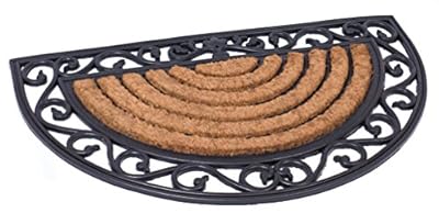 BIRDROCK HOME 18 x 30 Half Round Natural Coir and Rubber Doormat with Scroll Border - Natural Fibers - Outdoor Doormat - Keeps Your Floors Clean - Decorative Design - Brush Coir