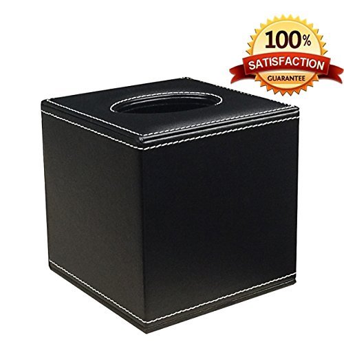 LN LOVE NEST Stylish PU Leather Tissue Box Holder, Square Napkin Holder Pumping Paper Case Dispenser, Facial Tissue Holder with Magnetic Bottom for Home Office Car Automotive Decoration Black