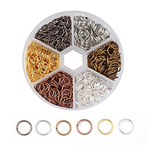 Pandahall About 900Pcs 6 Color Iron Jump Rings Findings Unsoldered 8mm Round 0.7mm Thick for Earring Bracelet Necklace Jewelry Making