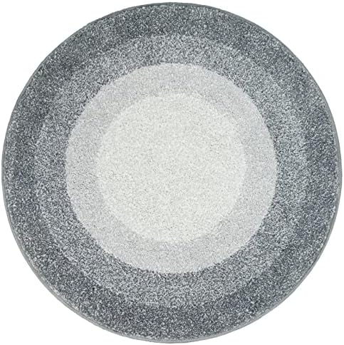 Castage Gray Bathroom Rugs Small Round Bath Mat Non Slip Modern Boho Circle Bath Rug for Bathroom Decor Absorbent Microfiber Washable Carpet 2ft for Shower Floor Tub Apartment White Sliver 24’’