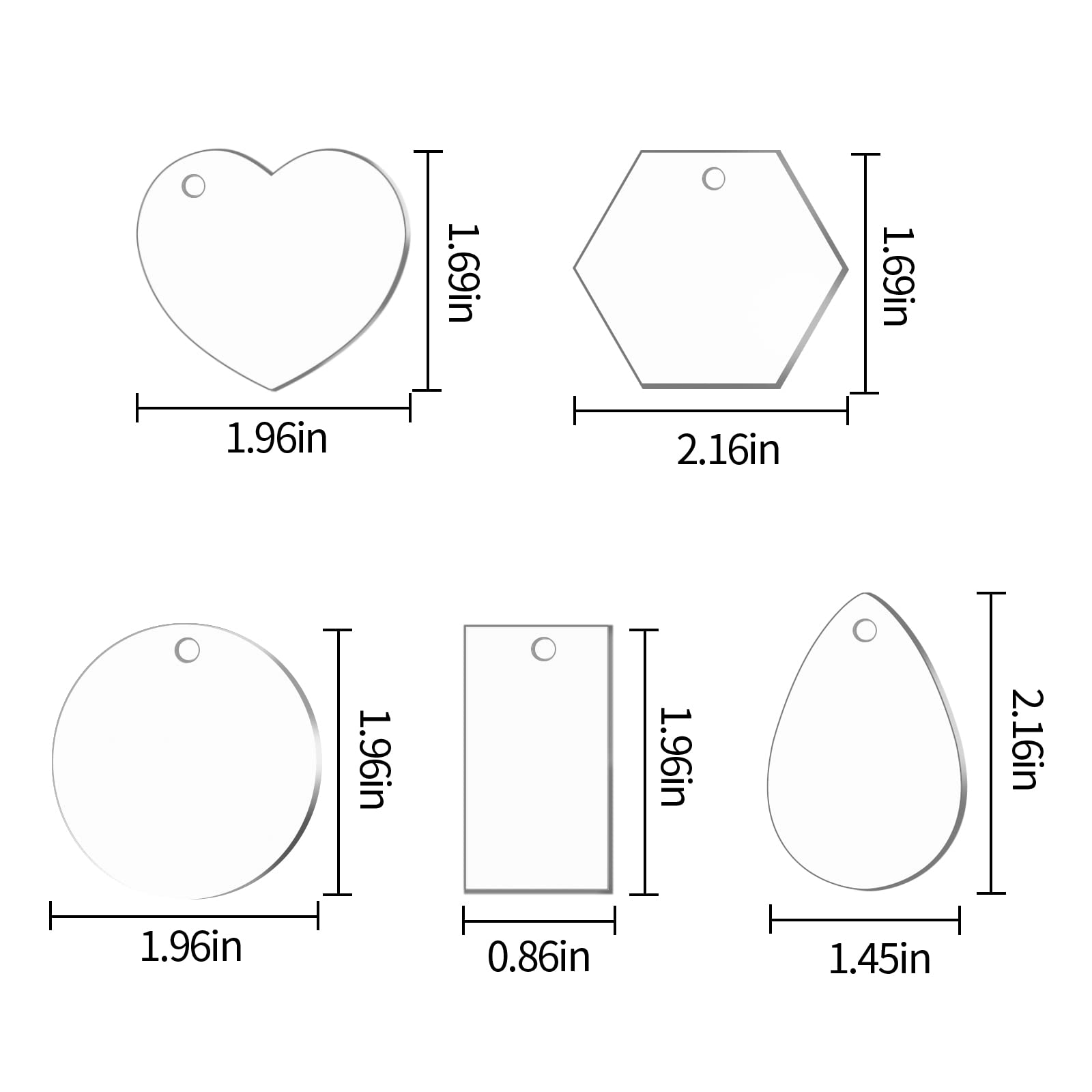 30 Portachiavi Vuoti In Acrilico Trasparente – Forme Varie 5 Cm, Per Fai Da Te E Decorazioni - 4