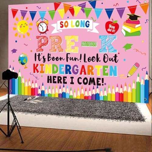 Image of PRE-K Graduation Decorations 2026,Preschool Graduation Banner Decorations,So Long Pre-k It's Been Fun Look Out Kindergarten Here I Come Photo Backdrop for Home School Classroom Party Supplies PKB