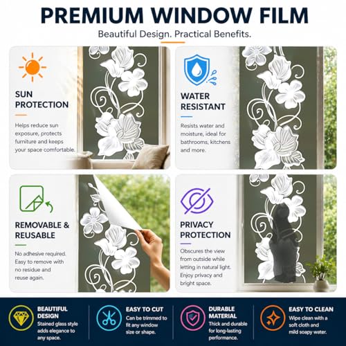 Vinilo Decorativo Frosted Blanco Floral 78.74x17.51 in miniatura 3