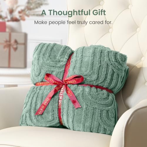 Image of Sherpa Fleece Adult Weighted Blanket Great for Sleep, 20 lbs Dual Sided Soft Fuzzy Heavy Blankets for Couch Bed Sofa, Cozy Warm Arched Jacquard Throw for Winter (Sage Green, 60 inch x 80 inch, 20 Pounds)