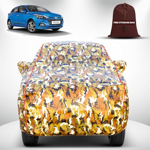 Image of Walser Waterproof Car Cover for Hyundai Elite i20 | All-Weather Full Car Body Protection | with Mirror & Antenna Pocket | Dustproof, Windproof & Anti-Scratch Lining, Camouflage