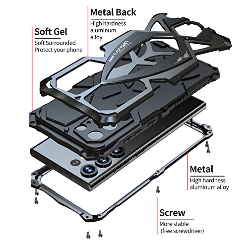 Image of Lunivop For Samsung Galaxy S23 Ultra Case Metal Hard Phone Case Back Cover Para Screw With Camera Protection Heavy Duty Metalicas Military Grade Black