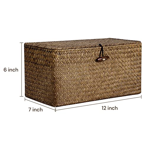 Fossorh Natural Seagrass Storage Baskets With Lid,Multipurpose Home Organizer Bins Boxes For Shelf Organizer,Decorative Storage Bins- 12'' X 7'' X 6'' #TOP1
