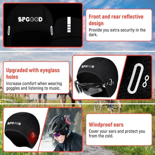 SPGOOD Fahrrad Mütze Radmütze Helm Unterziehmütze Herren/Damen Fahrrad Kappe Sportmütze Laufmütze Bike Warm Cap Winter Winddichte Wintermütze Atmungsaktiv Helmmütze(Schwarz)