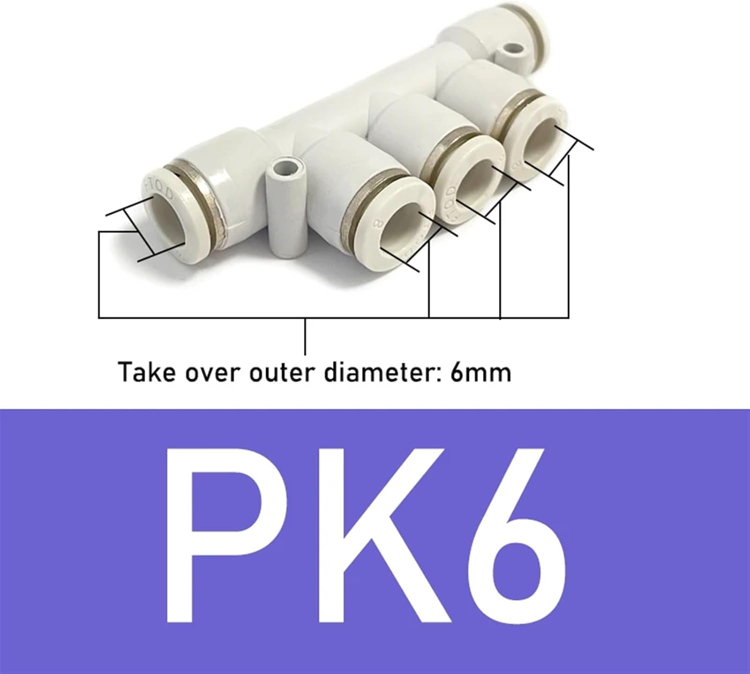 White Plastic Five-Way Quick-Plug Pneumatic Trachea Connector 5-Way Connection Outer Diameter PK-4/6/8/10/12 1Pcs(PK6)