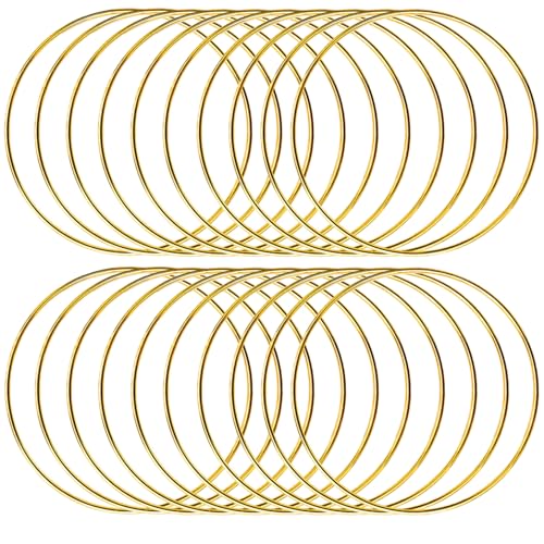 20pcs 4inch Dream Catcher Rings Metal Crafts Hoops Wreath Macrame Creations Rings for DIY Crafts, Gold Floral Hoops for Wedding Decor Wall Hanging Crafts