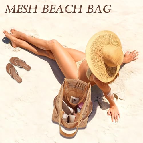 Bolso de malla para playa grande para mujer miniatura 6